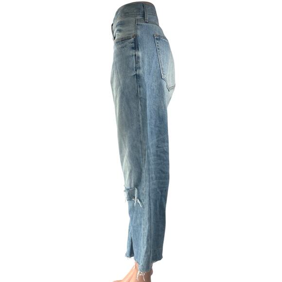 Gap 1969 Women's Blue Distressed High Rise Baggy Wide Leg Denim Jeans Size 33R - Picture 2 of 5